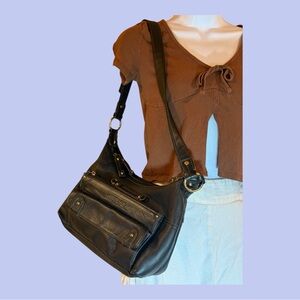 Stone & Co.Brown Pebbled Shoulder Bag  Vegan Leather Multiple Compartments